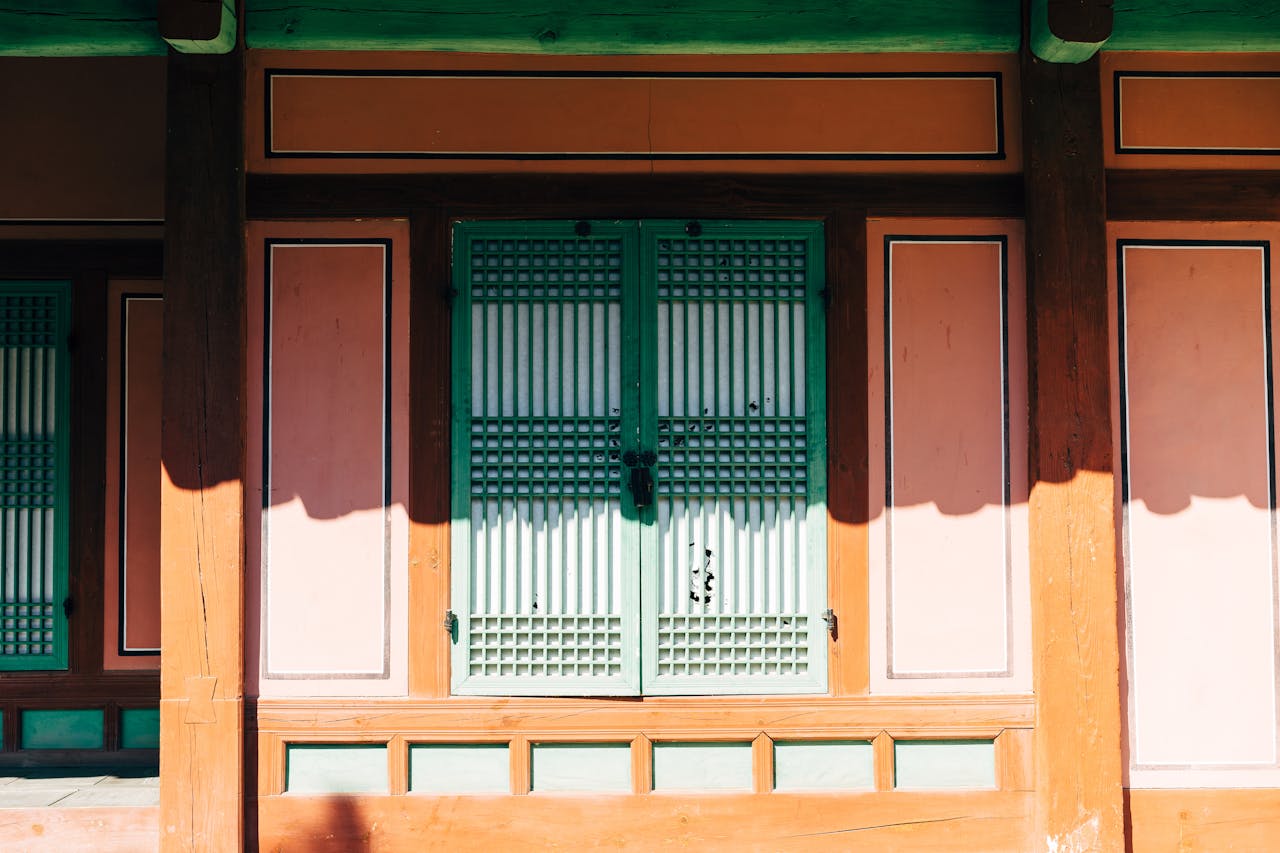 our-mission Close-up view of a traditional Korean wooden facade in Seoul, South Korea.